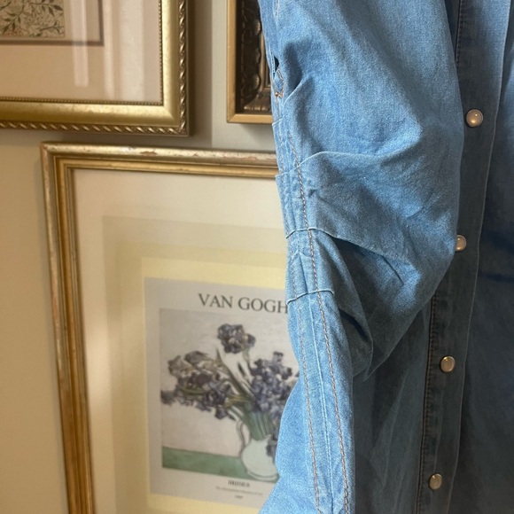 Derek Lam 10 Crosby Ivy Sleeveless Ruched Button Down Shirt Light Wash Denim 0 - Picture 10 of 10